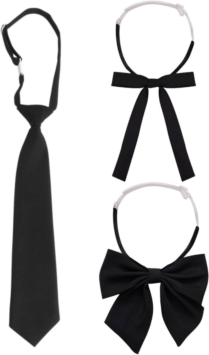 3 stuks verstelbare vlinders voor dames, eenkleurige zwarte vliegen voor kostuum, blouse en cosplay outfit