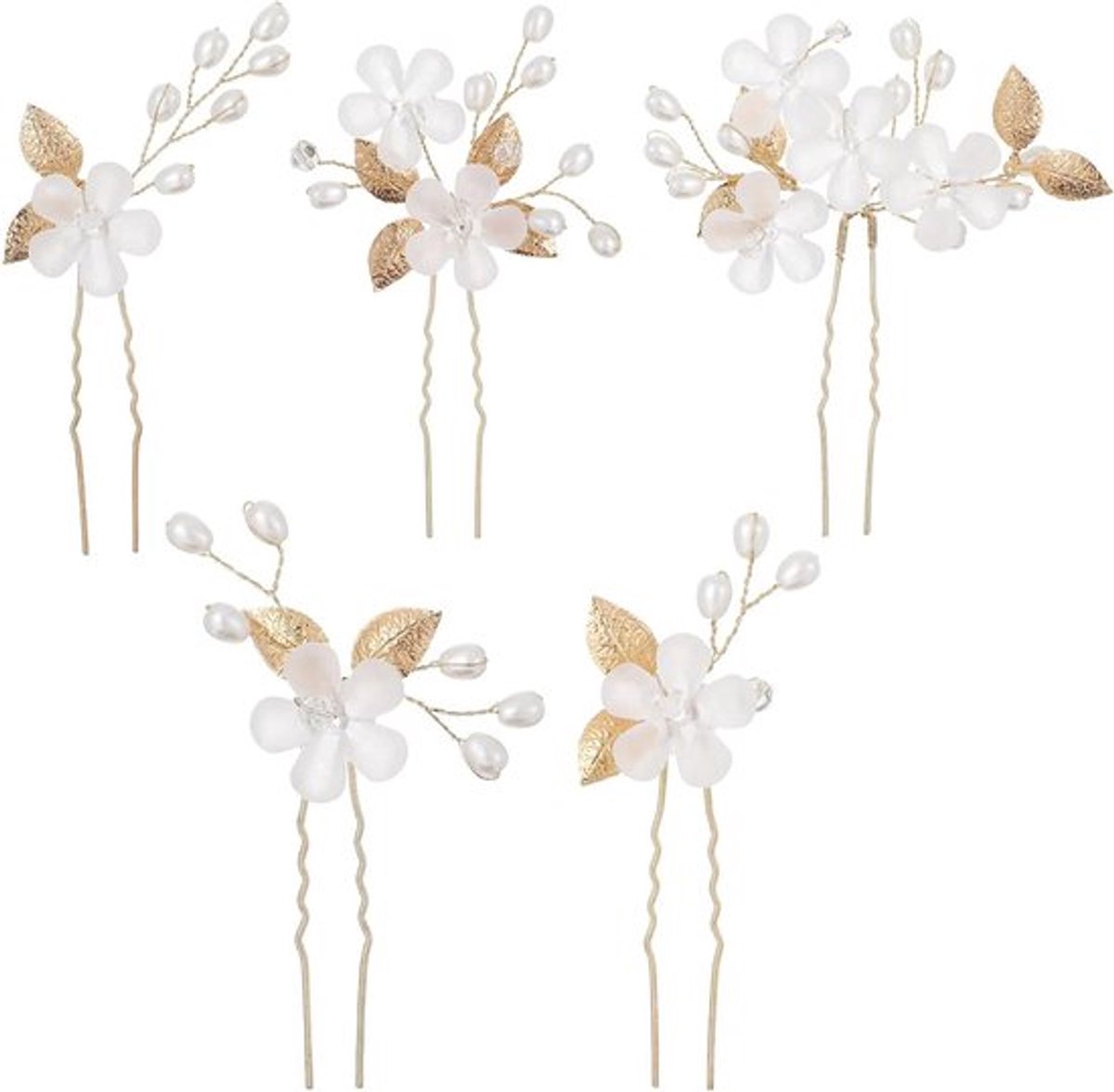 Witte Parel Bruids Haarspelden - Bloemmotief - Haaraccessoires voor Bruiloft - 5 Stuks