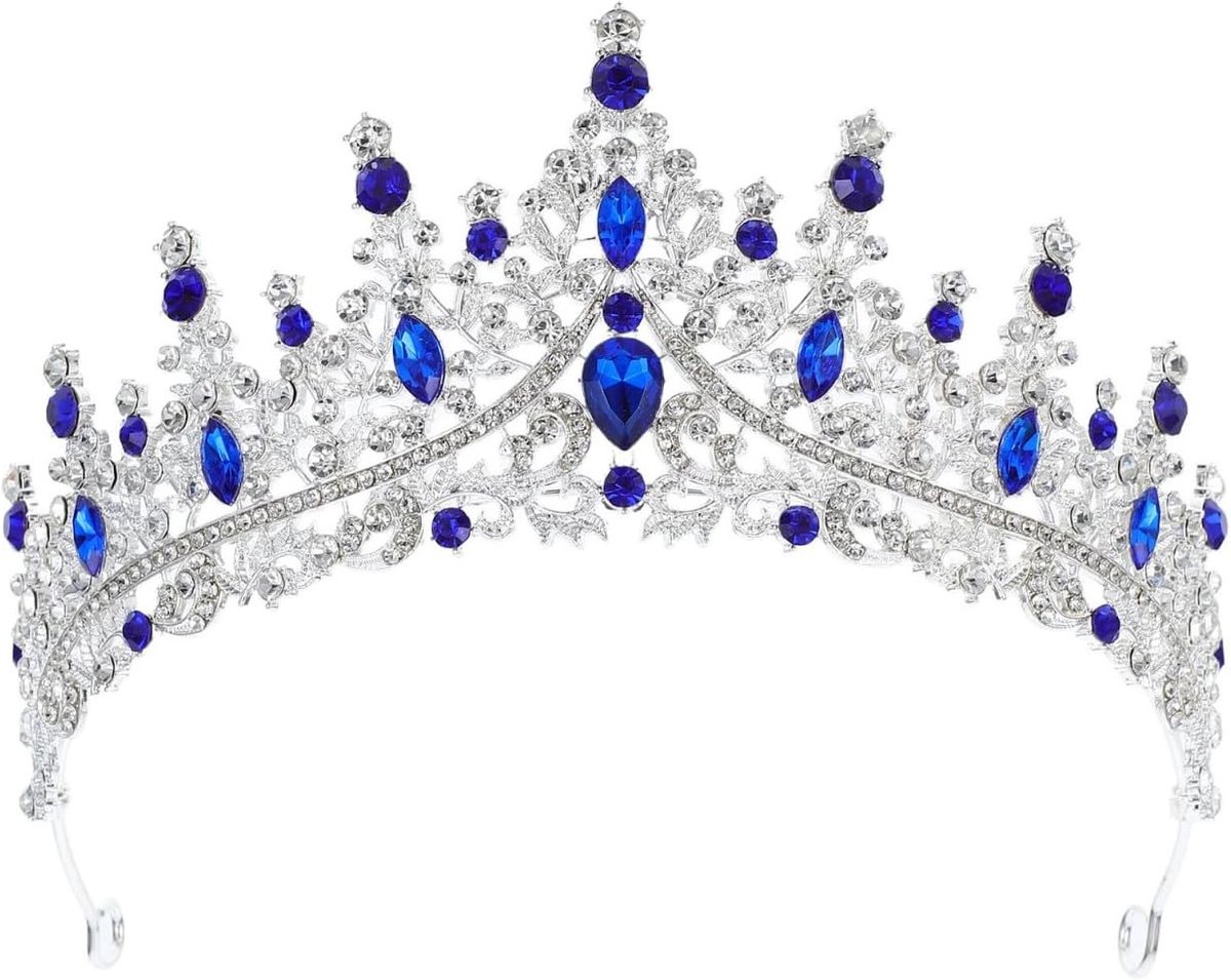 Koningin Diadeem voor Dames met Kristallen en Strass - Haaraccessoire voor Bruiloft, Verjaardag en Feestelijke Gelegenheden (Blauw)