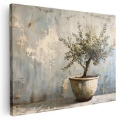 Artaza Canvas Peinture Peinture d'un Olijfboom en Pot avec Fond Abstrait - 120x90 cm - Groot - Décoration Murale Salon - Peintures - Décoration Murale