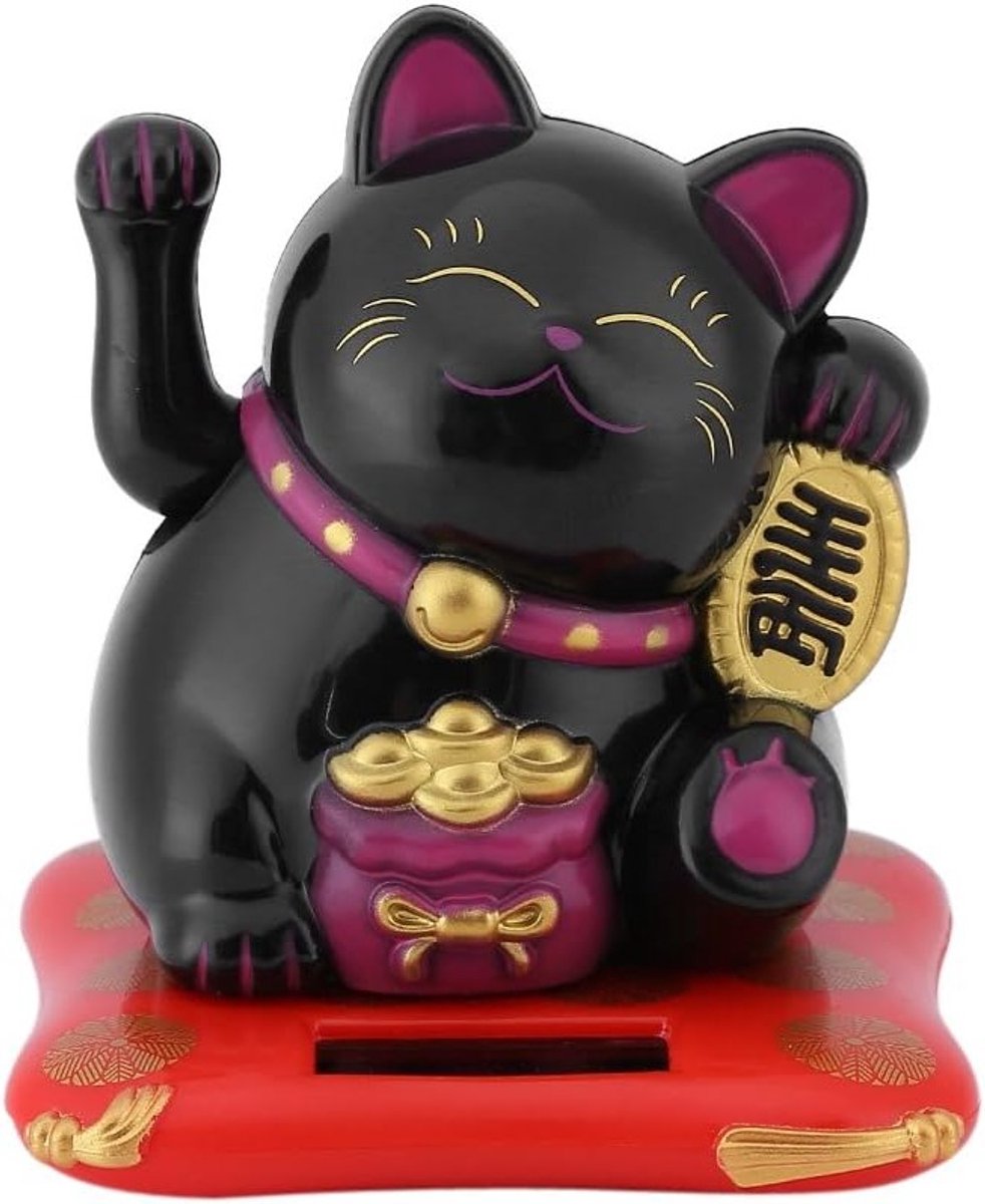 Zonne-energie Voedende Hoekkat voor Gelukkige Katten - Decoratieve Accessoires voor Thuis en Bureau (Kleur: Zwart)