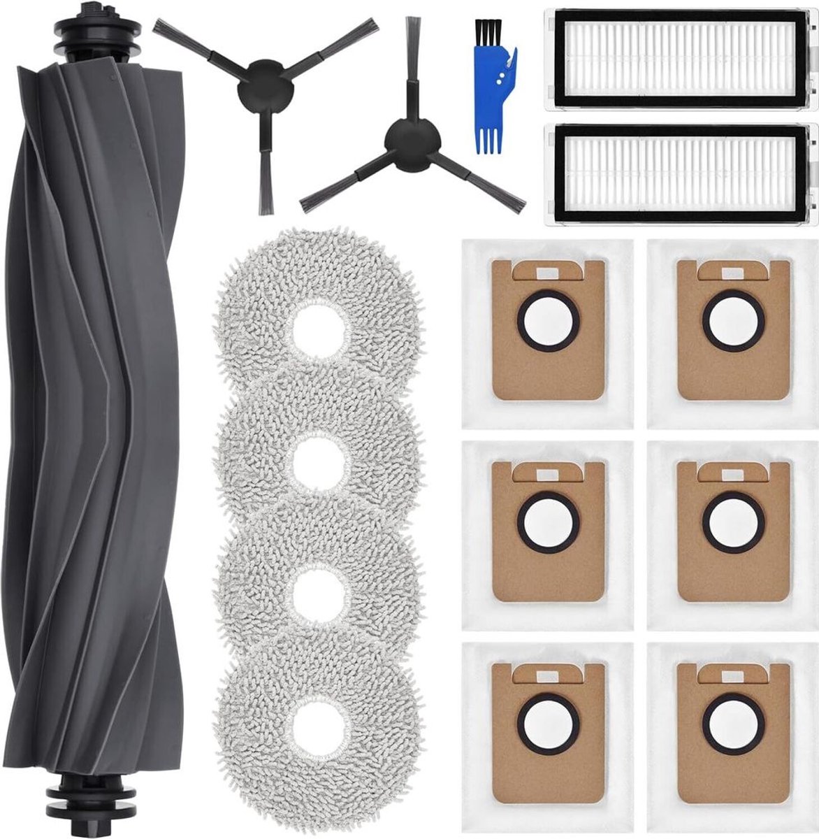 Complete accessoire set Geschikt voor Dreame L20 Ultra: 4 dweilpads, 6 stofzakken, 1 hoofdborstel, 2 filters, 2 zijborstels + reservezak.