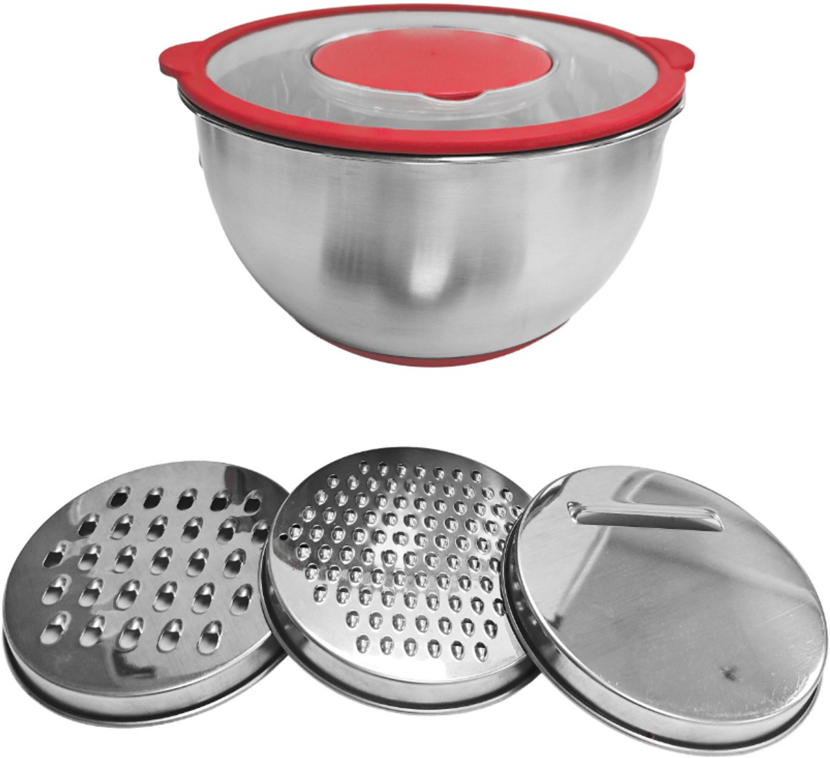 Brunbeste Multifunctionele Mengkom met Raspfunctie - 3 Vervangbare Raspen - RVS - 4,5 Liter - Antislip