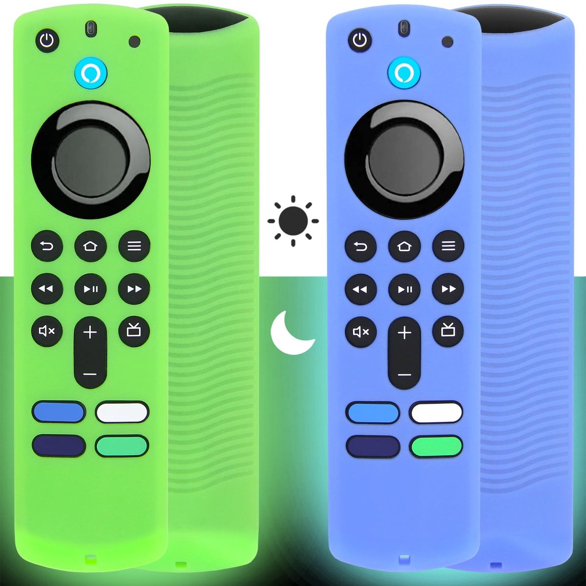 Dailygoods - Dailygoody - Firestick Afstandsbediening Omslag Geval - Glow in the Dark - Silicone hoes - Groen & Blauw - Bescherming - Geschikt voor Fire TV Stick 4K