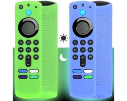 Dailygoods - Dailygoody - Firestick Afstandsbediening Omslag Geval - Glow in the Dark - Silicone hoes - Groen & Blauw - Bescherming - Geschikt voor Fire TV Stick 4K