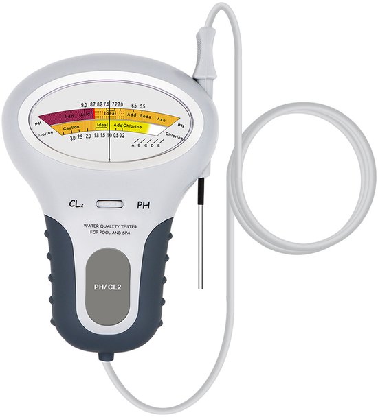 2-in-1 Zwembadtester / Chloor- & pH-meter - Digitale Elektronische Waterkwaliteitstester voor Zwembad & Spa - Handheld pH en Chloormeter met Dubbele Schaal - Nauwkeurig - Wit/Grijs - SOLLBRY®