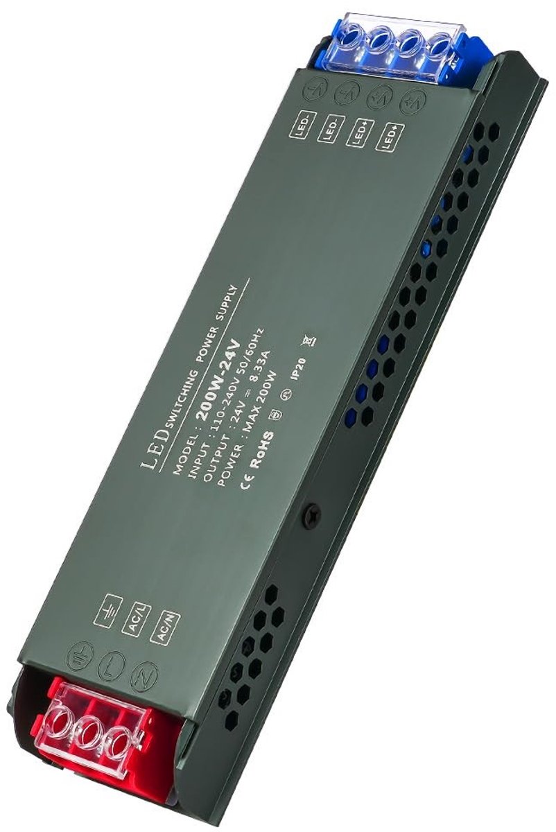 Dailygoods - Dailygoody - LED-transformator - 24V voeding - Geruisloos en ultradun design - 200W vermogen - Ideaal voor LED-strips - Bescherming tegen overspanning...