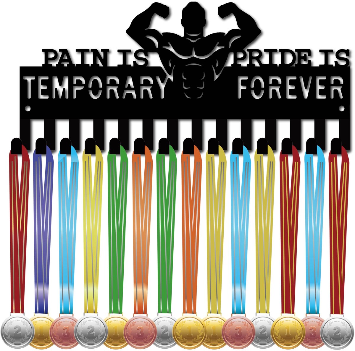 Dailygoods - Dailygoody - Bodybuilding medaillehouder - Medaillehangers display - Sport opknoping awards - Zwart - Kleine metalen muurbeugel - 14 haken - Geschikt .
