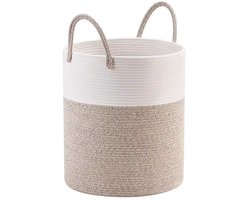 Geweven opbergmand - Opbergmand - Opbergmand kinderkamer - Opbergmandjes badkamer - 39×50cm - Wit/Bruin - Katoenen touw