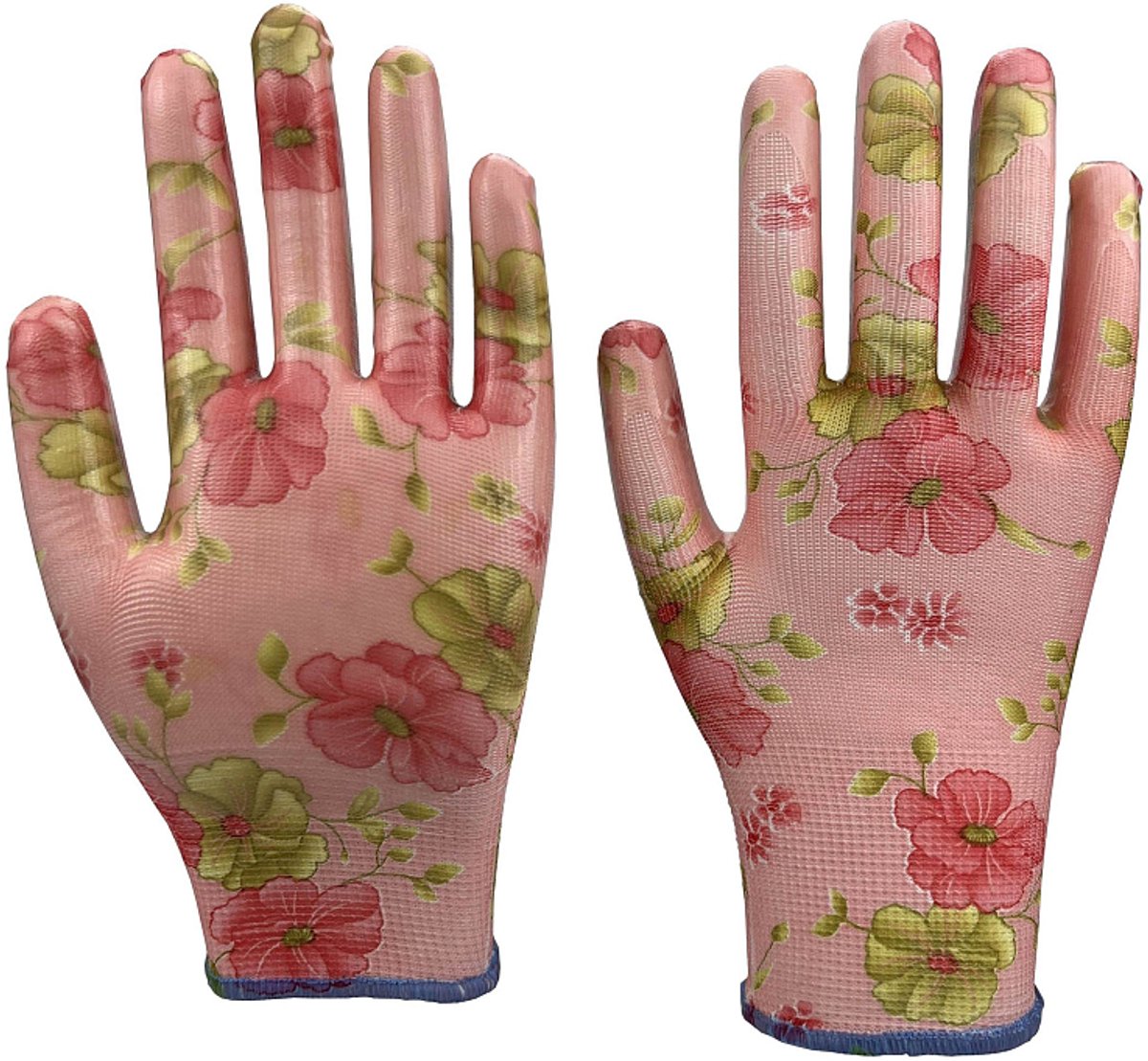 Handschoen tuins maat 8 NITRILE bloemen roze