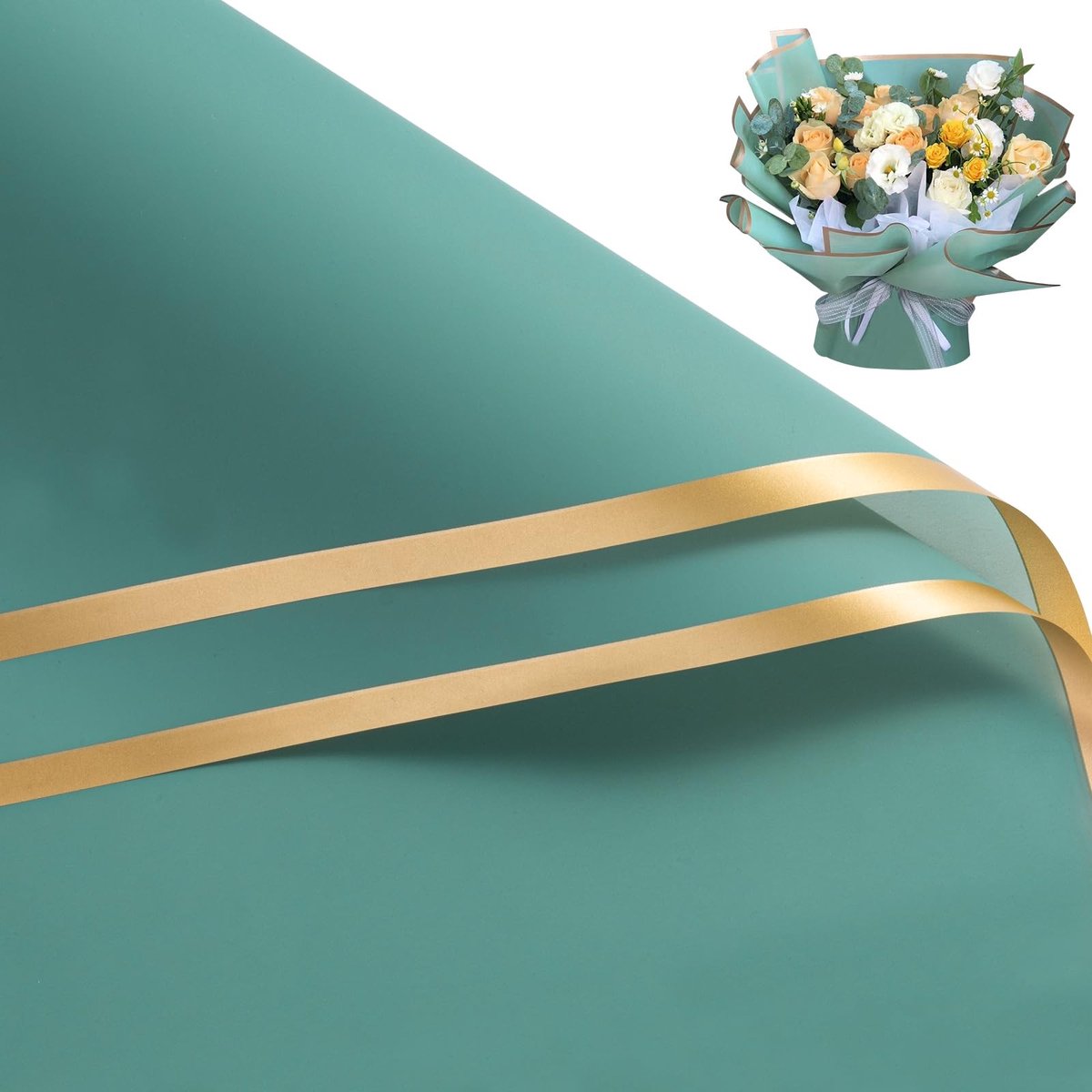Dailygoods - Dailygoody - Bloemeninpakpapier - Goudkleurige rand - Waterdicht - 57 x 57 cm - Verpakking voor bloemen - Geschikt voor verjaardag en bruiloft