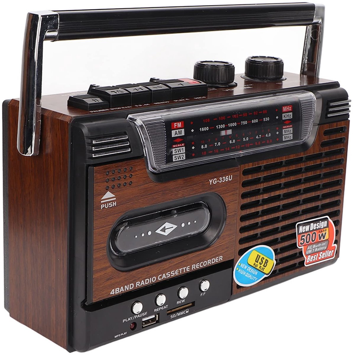 Dailygoods - Dailygoody - Draagbare Cassettespelerrecorder - Retro Boombox - Helder geluid - Compact formaat - USB/micro SD-sleuven - Geschikt voor thuisgebruik - ...