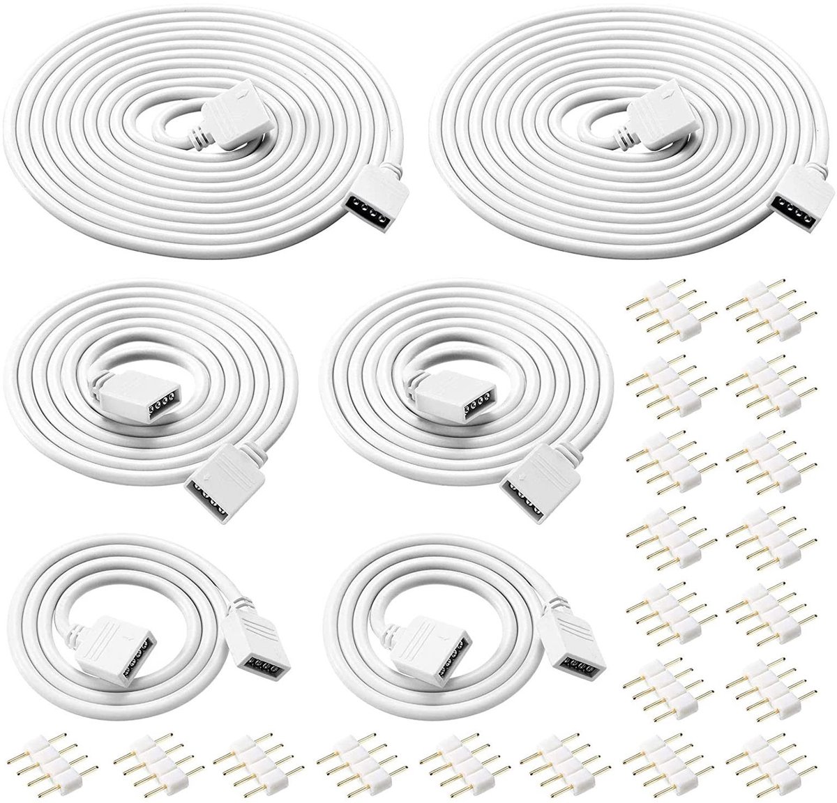 Dailygoods - Dailygoody - Ledstripverlenging - Draad met connector - 6 stuks - 0,5 m/1 m/2 m - 4-polige verlengkabel - Geschikt voor RGB ledstrips - Wit