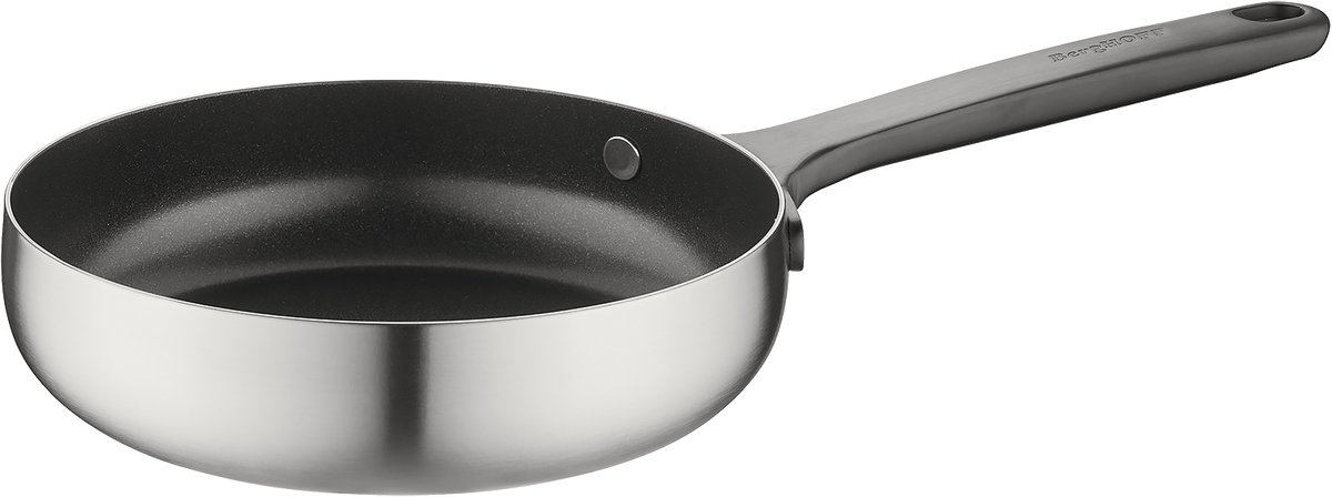 BergHOFF Home Koekenpan Ø 20 cm - PFAS-Vrije Antikleefpan– RVS Braadpan – Keramische Anti-aanbaklaag Bakpan – Geschikt voor Inductie, Gas, Elektrisch en Keramisch – Ovenbestendige Biefstukpan tot 230 °C – Smokey Black
