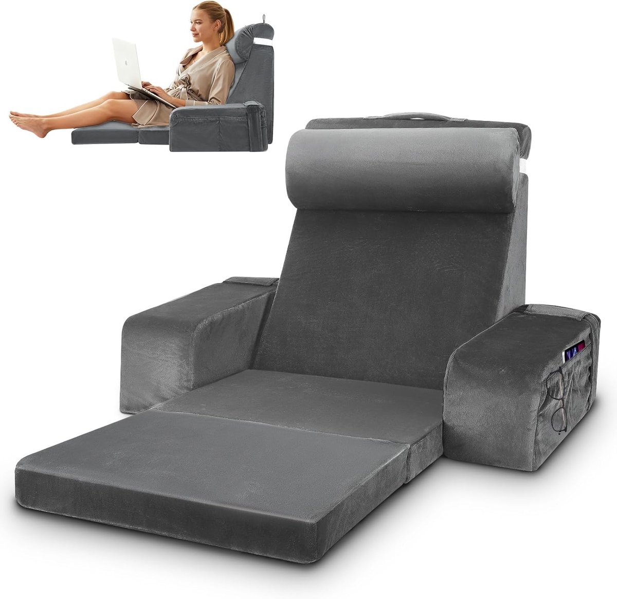 Leeskussen Bed Bank - Zitkussen Rugsteun - Ontspannen Lezen TV - Verstelbare Armleuningen - 42x40x48cm - Kristalfluweel