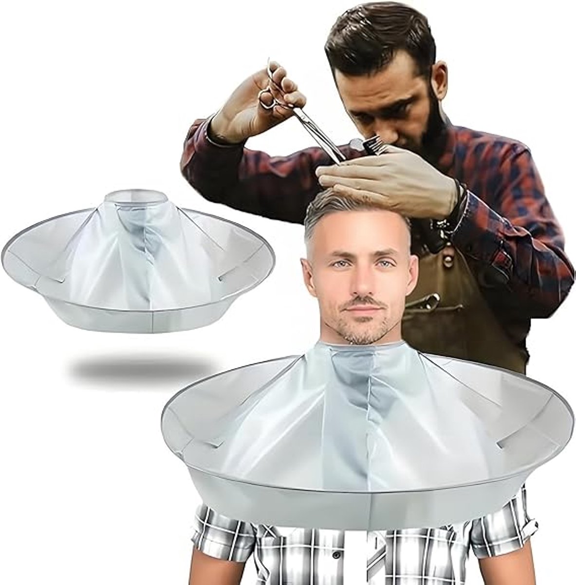 Haaropvangende Kappersmantel - 2 stuks - 60 cm - Verstelbaar Kappersschort - Baard Schort - Beard Cape - Opvangbak Voor Haarknipsels - Kapperscape - Haren Knippen - Voor volwassenen en kinderen - Voor gebruik in de salon en thuis - Zilver