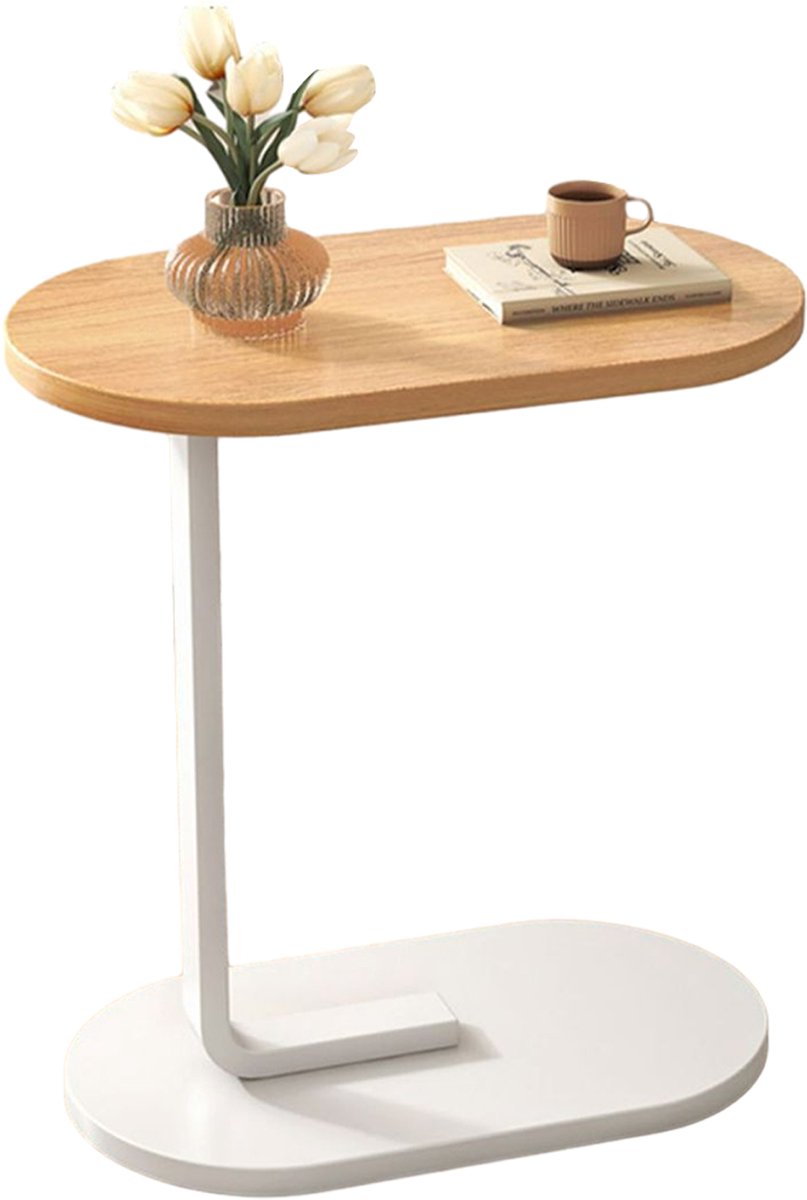 MODENUIT C-vormige Bijzettafel – 63 x 30 x 45 cm – Hout en Staal – Zwart/Wit – Voor Bank, Bed en Kleine Ruimtes