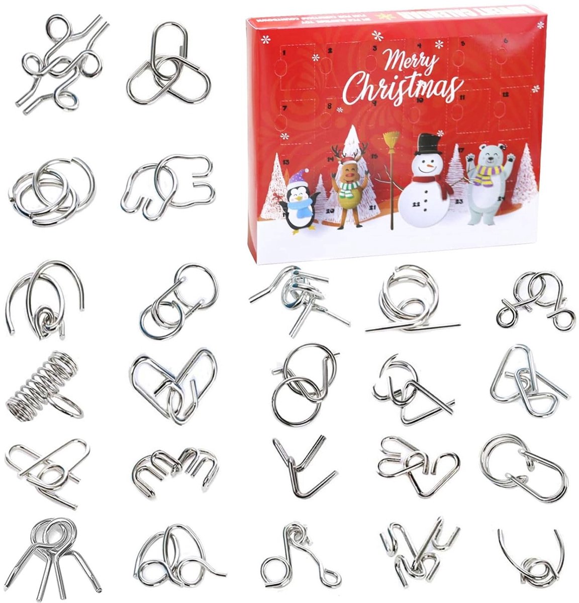 Dailygoods - Dailygoody - Adventskalender - Kerstkalender met Puzzels - 24 Vakjes - IQ Spelletjes voor Kinderen - Creatieve Hersenkrakers - Leuk Kerstcadeau