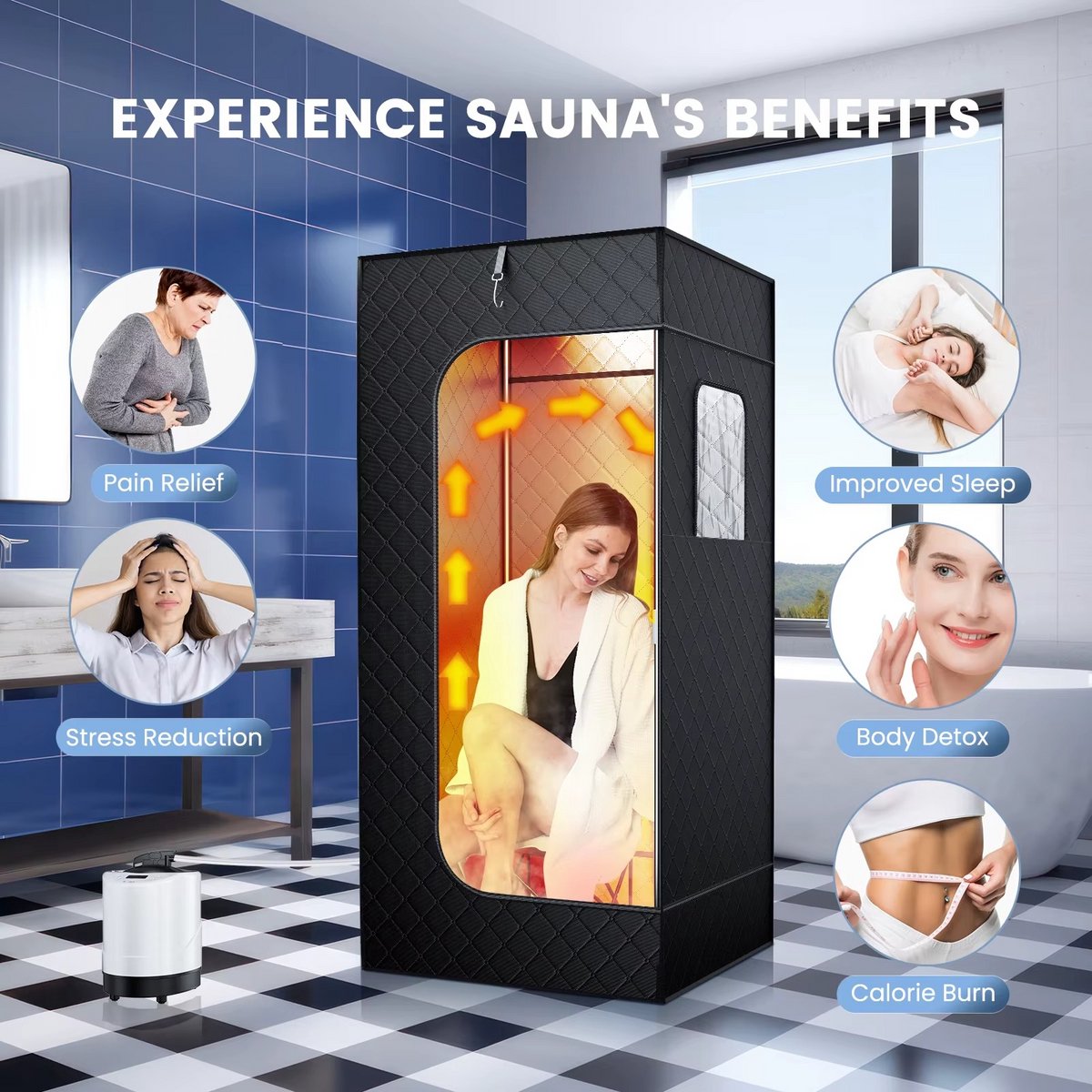 JOYNEXTBUY - Sauna Tent - Stoom Sauna Cabine - Draagbaar - HomeSpa - Stoommachine - Afstandsbediening - Opklap Stoel - Opbergtas thumbnail 4