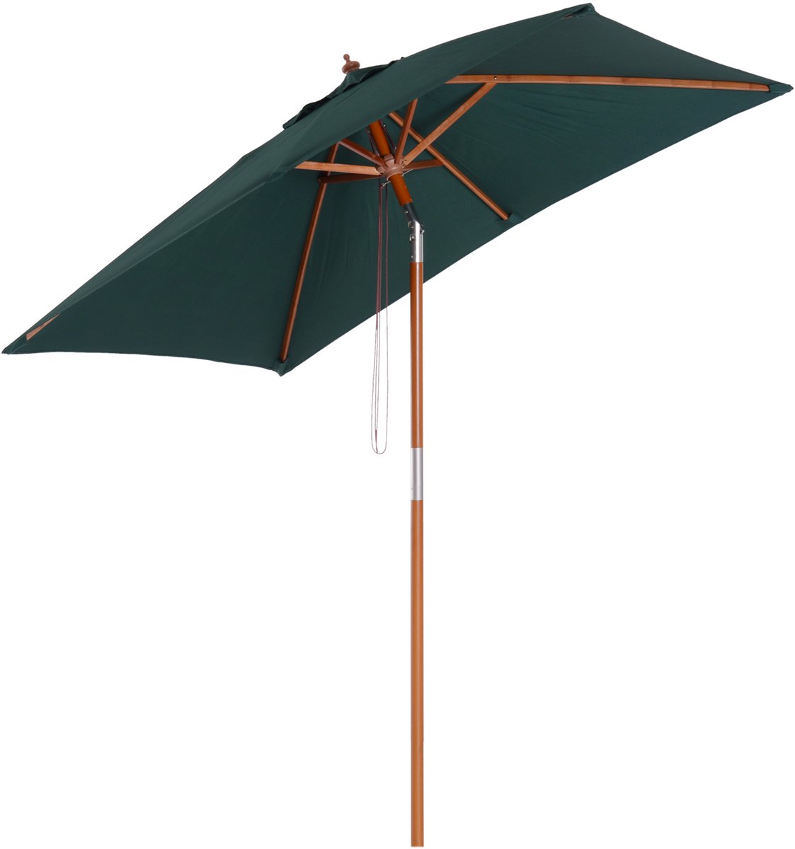 Wishdor Parasol - Verstelbare Kantelhoek Met 3 Standen - Voor Terras En Tuin - Houten Mast En Polyester Doek - Groen - 200 X 150 X 235 Cm