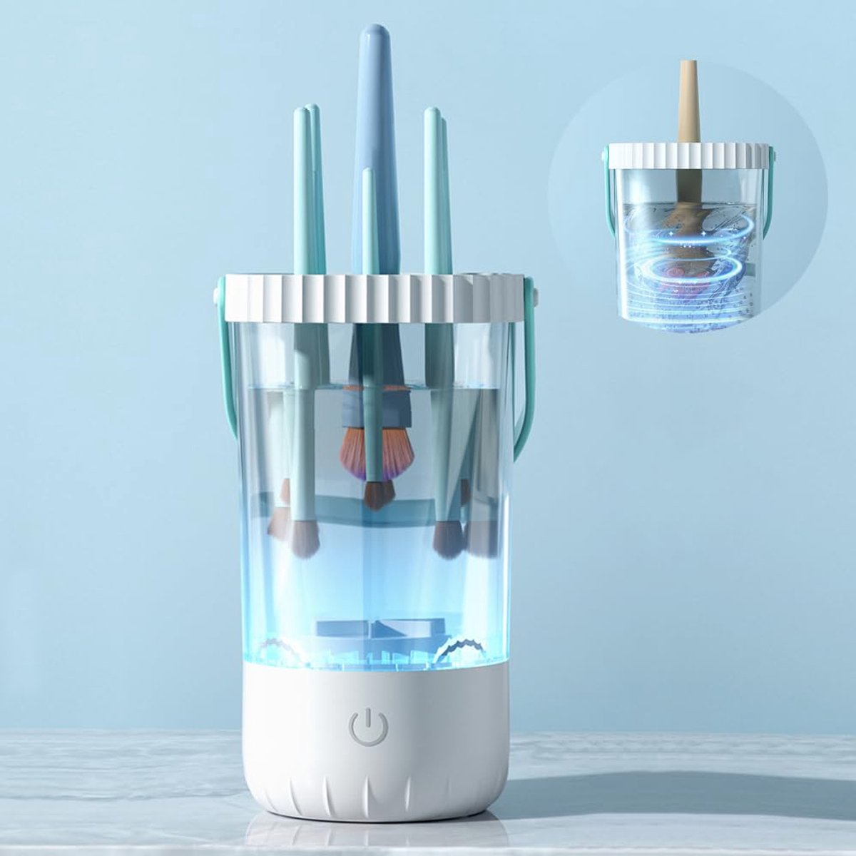 Daity 1 stuk - elektrische make-upborstelreiniger, automatische make-upborstelreiniger, draagbare make-upborstelreiniger, start met één druk op de knop, reinigt grondig alle soorten make-upborstels en -tools.