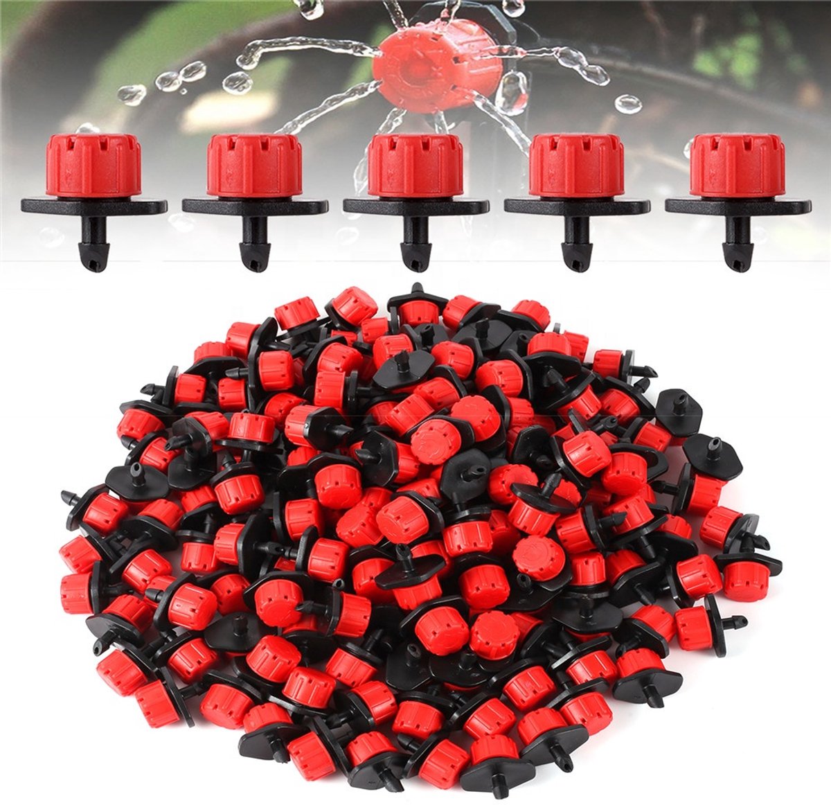 100 Stuks Verstelbare Druppelaars - 360° Draaibaar - 1/4 Inch Aansluiting - Geschikt voor 4/7mm Slang - 10-12 Inch Bereik