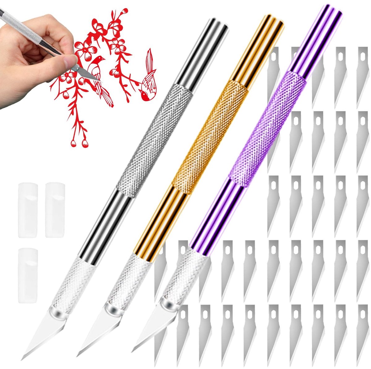 Dailygoods - Dailygoody - Scalpelset - Knutselmessen - 38 stuks - Aluminium - Reservemesjes - Snijden - Geschikt voor kunstenaars - Goud/paars/zilver
