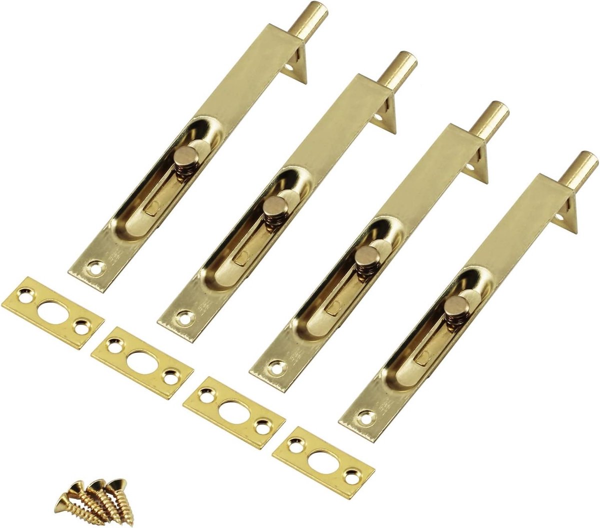 Verstevigde RVS Verstopte Deurslot met Flush Slide Latch en Schroeven - 4 Stuks, 8 Inch Goudkleurig, Veilig en Duurzaam