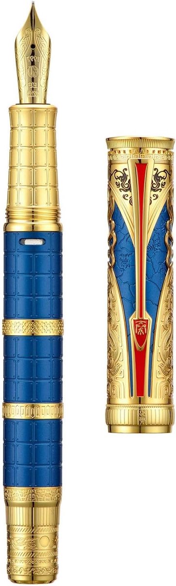 Klassieke Vulpen met Extra Fijne Nib, Retro Chinese Totem, Piston Mechanisme en Luxe Pen Box Set voor Soepel Schrijven