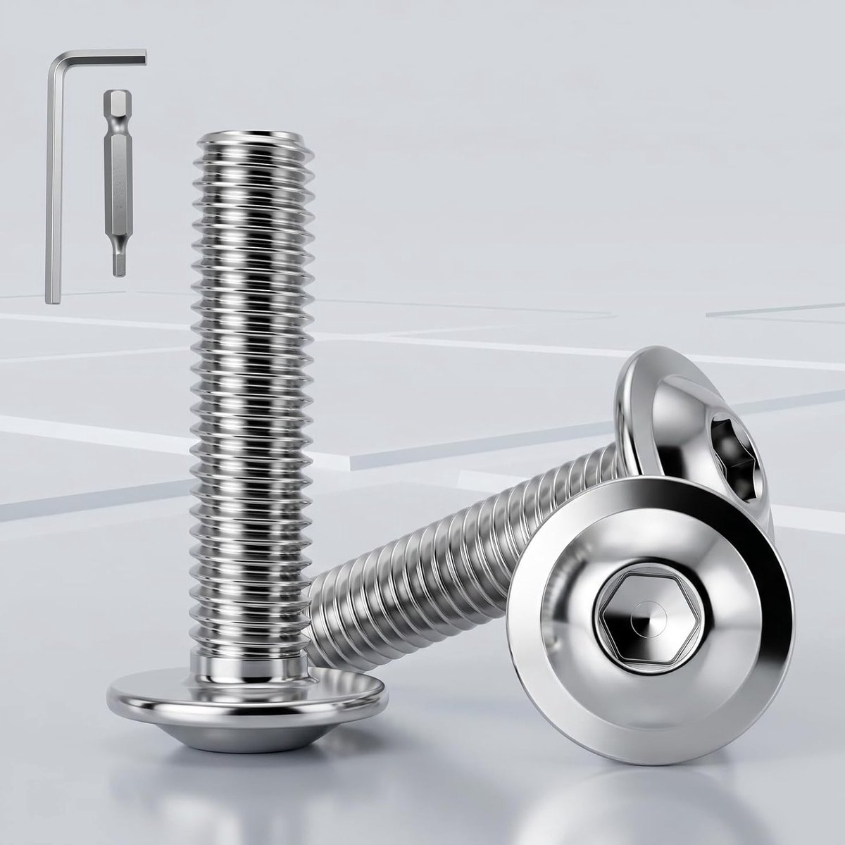20 stuks M8 x 20 mm lenskopschroeven met flens, roestvrij staal, volledige schroefdraad, voor machines en constructies