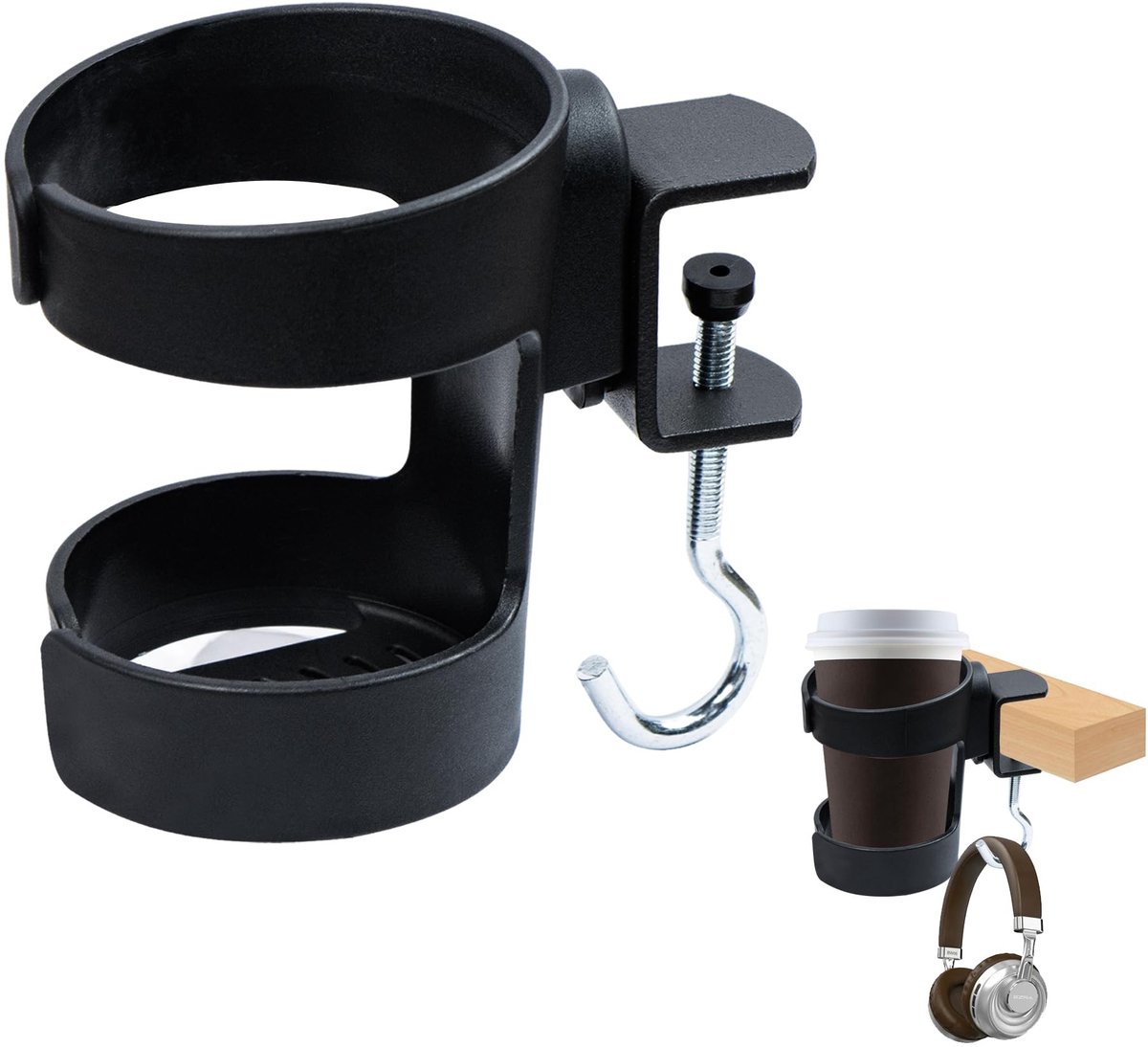 Dailygoods - Dailygoody - Bekerhouder boot - Koffiekophouder - Afneembare haak - Zwart - Ideaal voor kantoor en speeltafels - Handig voor onderweg - Compact ontwer