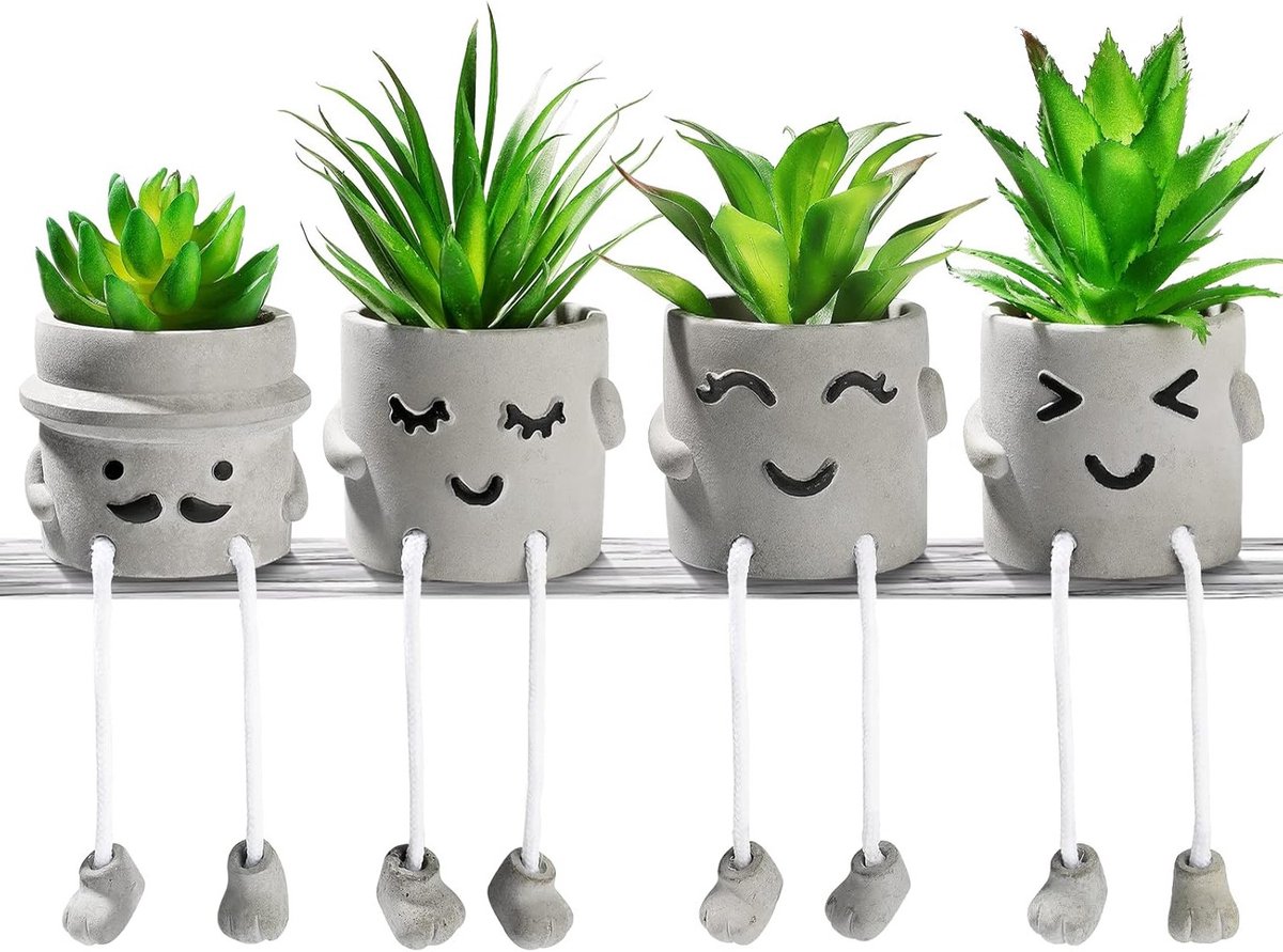 Kunstmatige Succulenten in Potten - 4 Stuks Mini Nepplanten voor Thuisdecoratie, Bureau, Keuken en Badkamer, Perfect als Cadeau Set