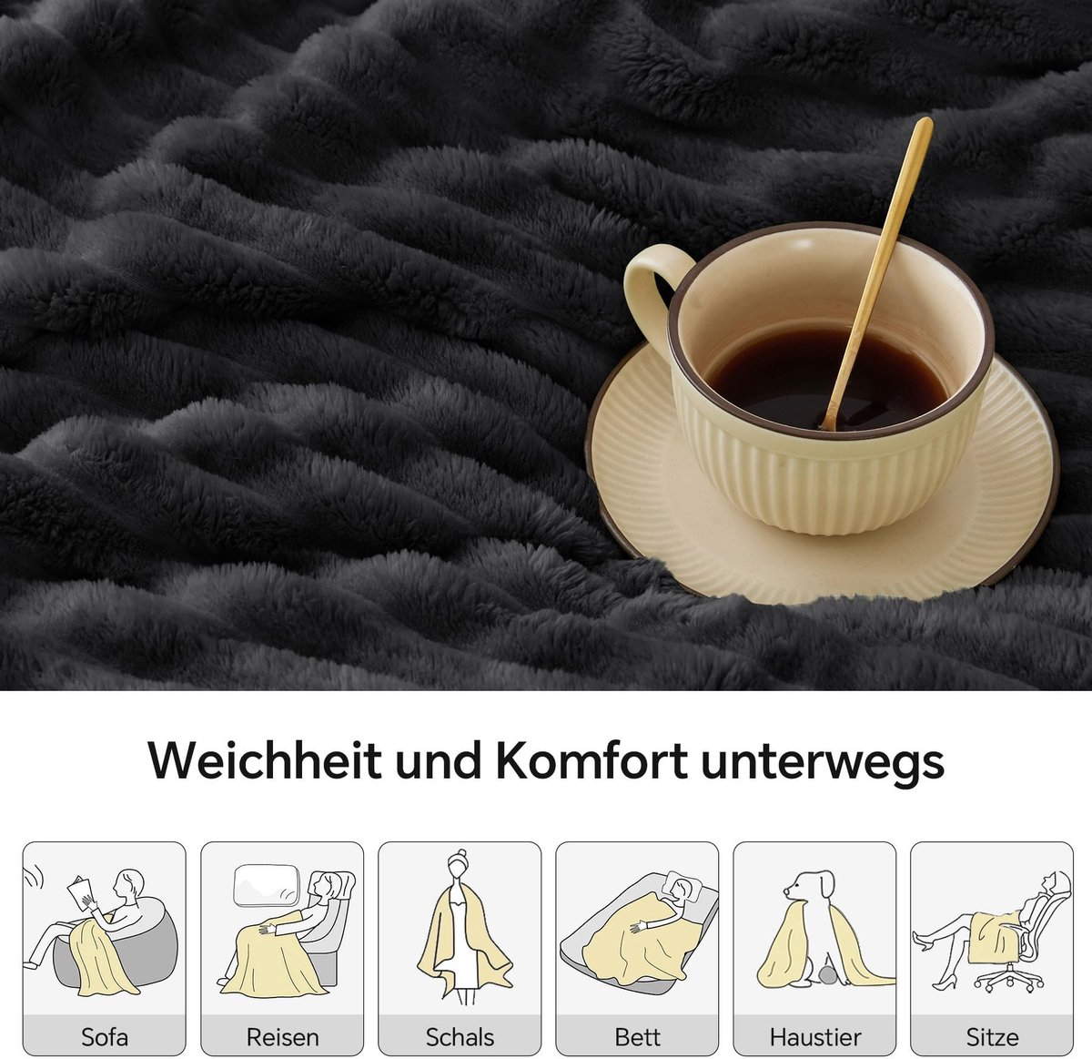 Dailygoody - Decoratieve Deken - Flanellen Fleece - Zacht en Ademend - Zwart - Knuffeldeken - Geschikt voor Thuis en Buiten - 230x270 cm