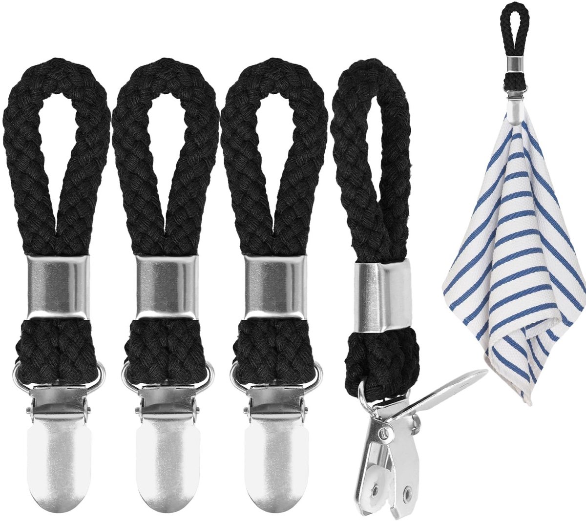 Dailygoody - Handdoekhangers - Handdoekklemmen - Gemakkelijk op te hangen - Zwart - Handdoekclips - Voor keuken en badkamer - 4 stuks