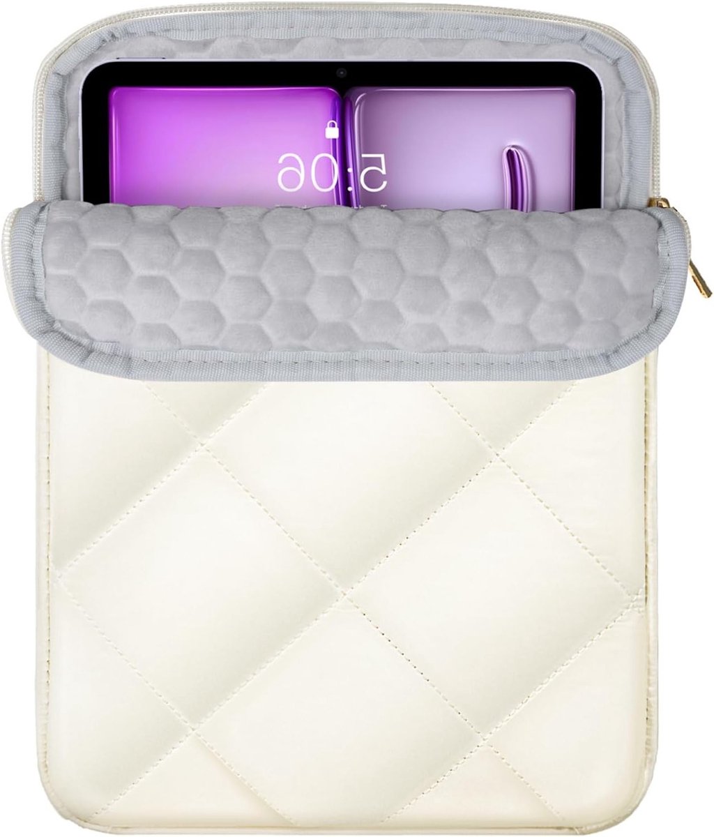 Draagbare 13 Inch Puffy Tablet Sleeve voor Vrouwen, Geschikt voor iPad en Galaxy Tab, Beige Bescherming en Stijl voor Tablets