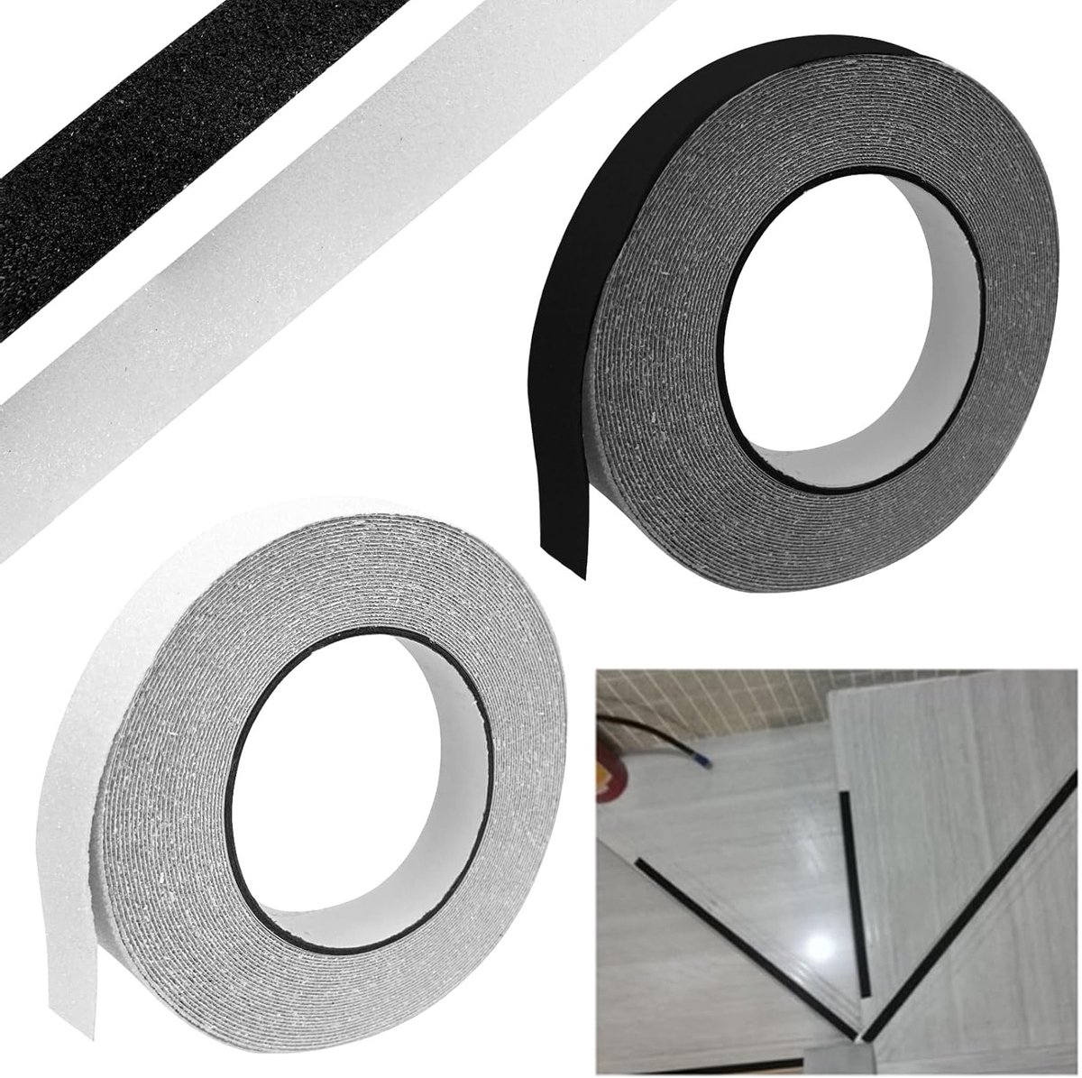 Transparante Antislip Tape - Zelfklevende Grip Tape voor Trappen, Opritten en Badkamers - 2 Stuks Veiligheidsband (Blauw, Wit)
