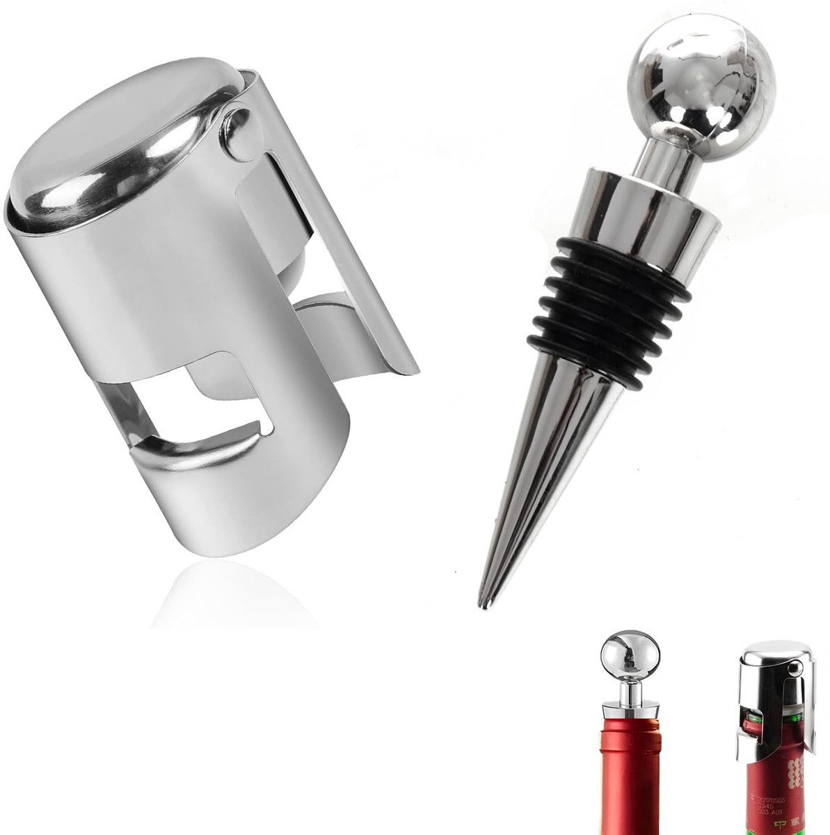 Dailygoods - Dailygoody - Set van 2 RVS Champagne Sluitingen - Herbruikbare en Lekvrije Kurken