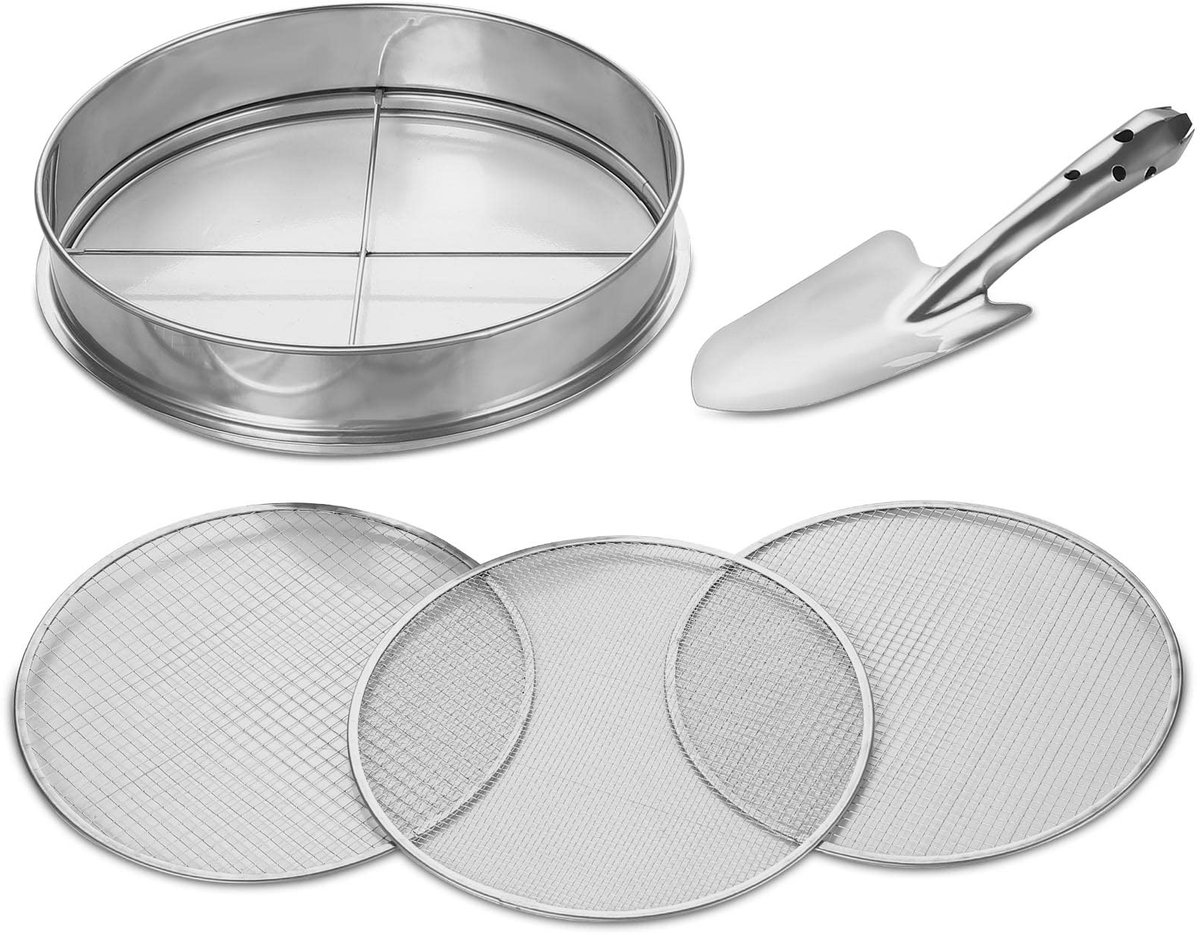 Dailygoods - Dailygoody - Tuinzeef - Grondzeef - Roestvrij staal - 3 gaasmaten - Tuingereedschap voor aarde en stenen - 1 schep - Geschikt voor tuinliefhebbers