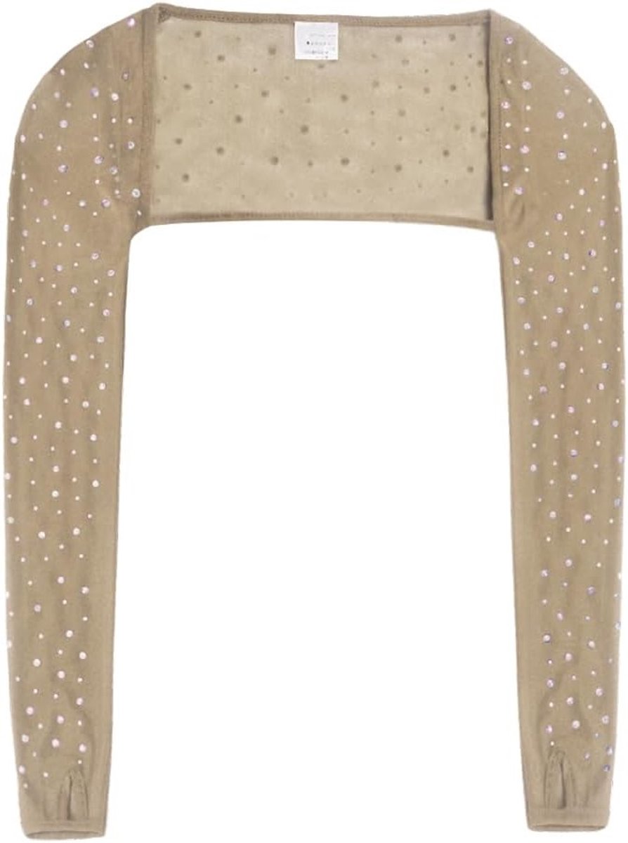 Rhinestone dansshirt met schouderverbinding, elastische mesh kwaliteit voor buikdansen en oosterse dansstijl, perfect voor optredens en trainingen