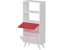 Moderne boekenkast KATTUS – Staande boekenplank voor woonkamer of kantoor in wit-rood ontwerp – Ruimtebesparend en stijlvol
