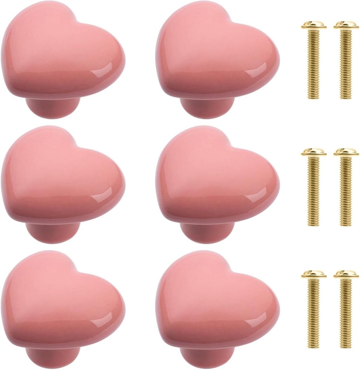 Handgemaakte Hartvormige Keramische Meubelknoppen voor Kinderen - 6 Stuks Decoratieve Handgrepen voor Lades, Kasten en Planken