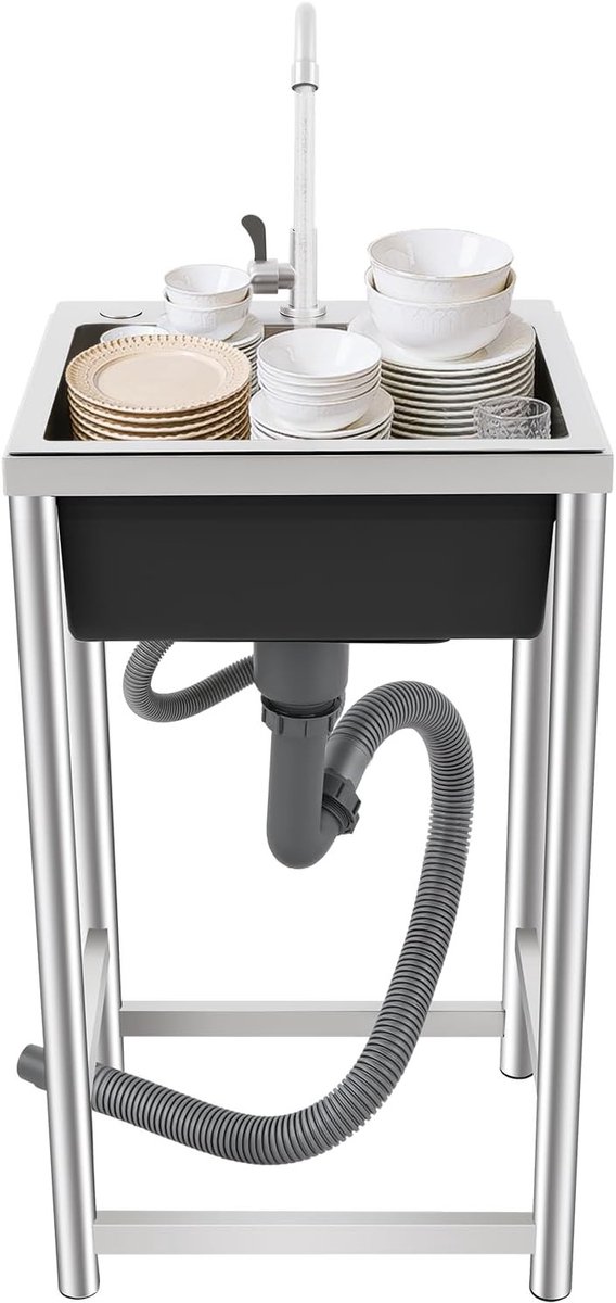 RVS Afwasbak 45 x 41 x 75 cm met Kraan, Vrijstaande Keukenwasbak voor Huishoudens en Restaurants, Ideaal voor Utility Rooms en Kelders