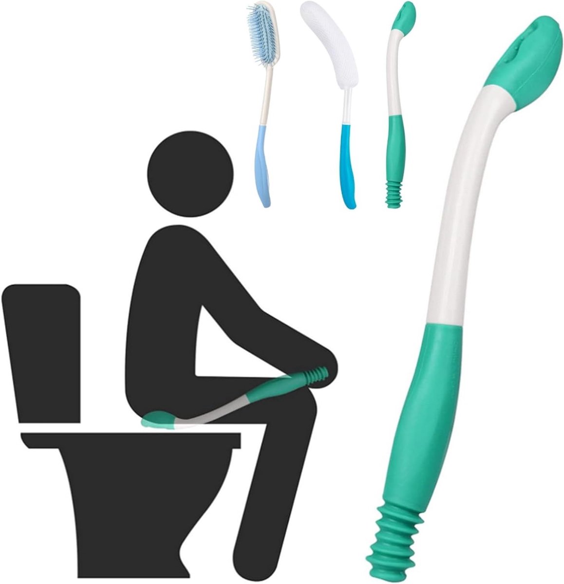 Complete Toilet Reinigingsset met Lange Handgreep, Antislip Wc-kwast en Gebogen Borstel voor Obese, Ouderen en Personen met Beperkingen