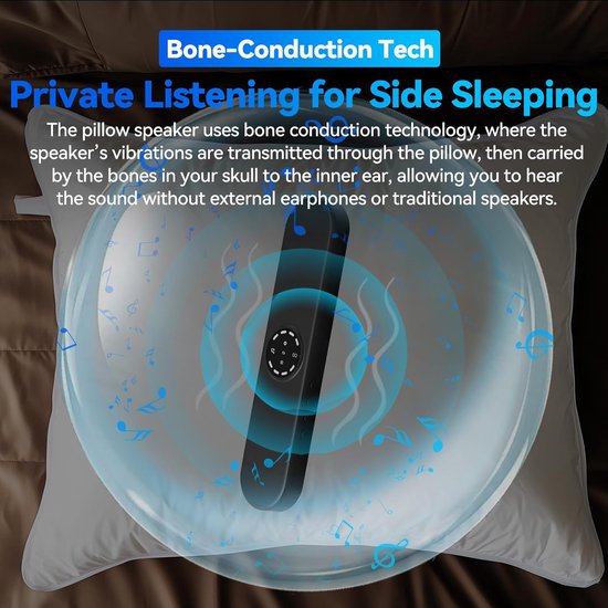 Bluetooth-kussenluidspreker voor een goede nachtrust - Bone Conduction-slaapluidspreker voor onder het kussen met ingebouwde 35 witte ruistonen, draagbare slaapkoptelefoon voor op reis, soundbar met 300mAh-batterij (zwart) — afbeelding 2