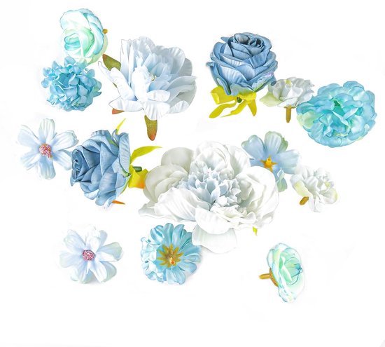 Dailygoods - Dailygoody - Kunstmatige Bloemhoofdjes - DIY Bloemdecoratie - Mini Zijde Bloemhoofdjes - Blauwe Bloemenmix - Perfect voor Bruiloften en Huisdecoratie