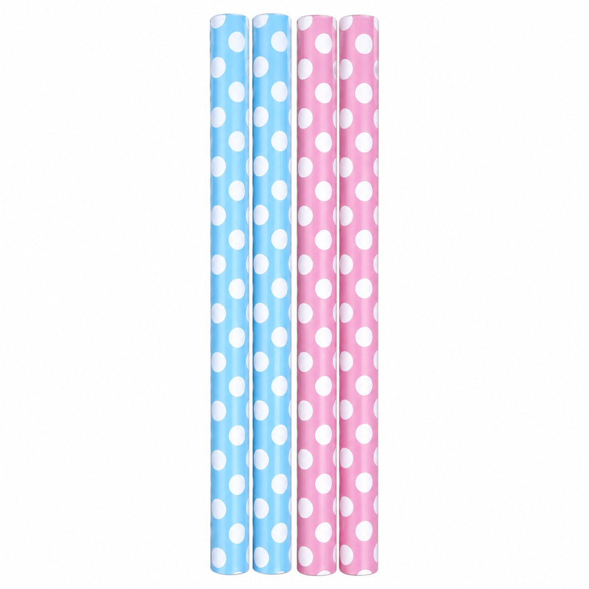 Extra Lang Cadeaupapier Baby Roze & Blauw – Set van 4 Rollen – 70 x 400 cm – Inpakpapier met Witte Stippen – Geschenkpapier Babyshower & Kraamcadeau – foto 2