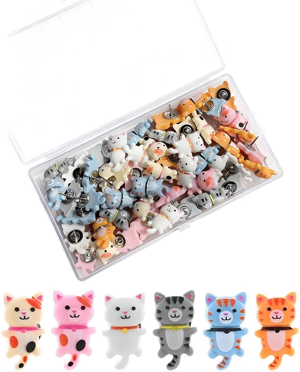 Dailygoods - Set van 30 Schattige Kattennaalden voor Kurkprikbord