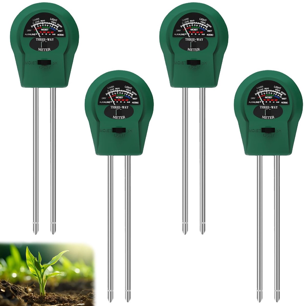 Dailygoods - 4 Stuks 3-in-1 Bodemvochtigheidsmeter voor Planten