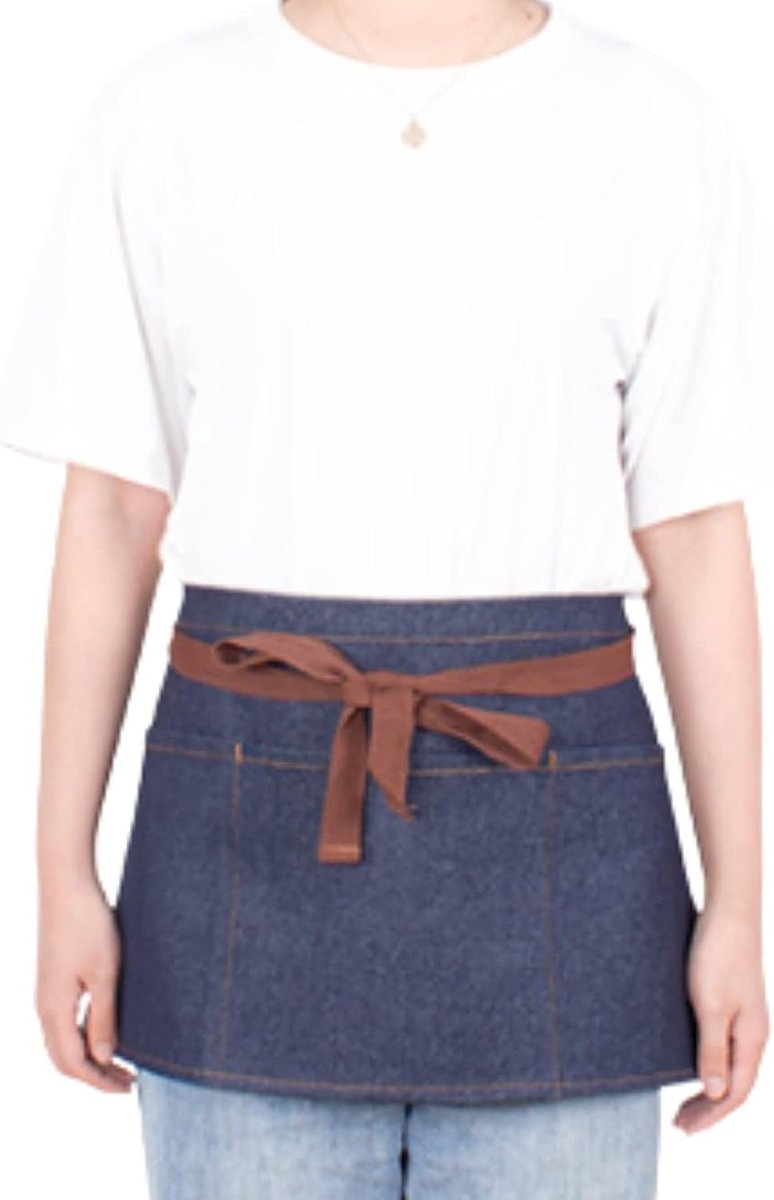 Unisex Denim Taille Schort voor Horeca - Stijlvol en Duurzaam Schort met 3 Grote Zakjes voor Ober, Barman en Barista (Blauw)