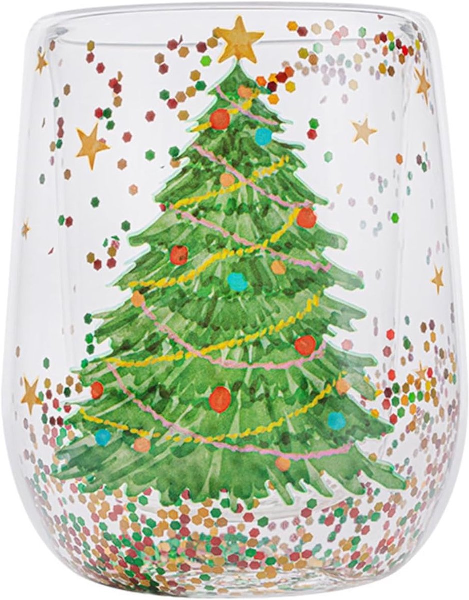Kerstmok voor Latte Macchiato en Cappuccino - Dubbelwandige Glazen Koffiemokken van 380ml - Perfecte Cadeaus voor de Feestdagen